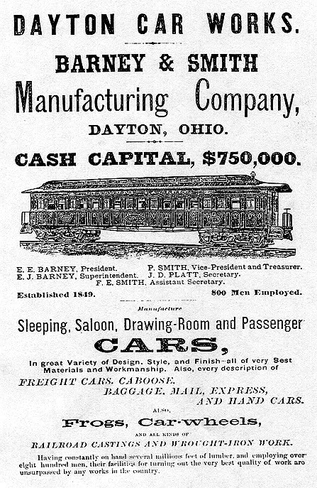Advertisement for the Dayton Car Works of the Barney and Smith Manufacturing Company in Dayton, Ohio