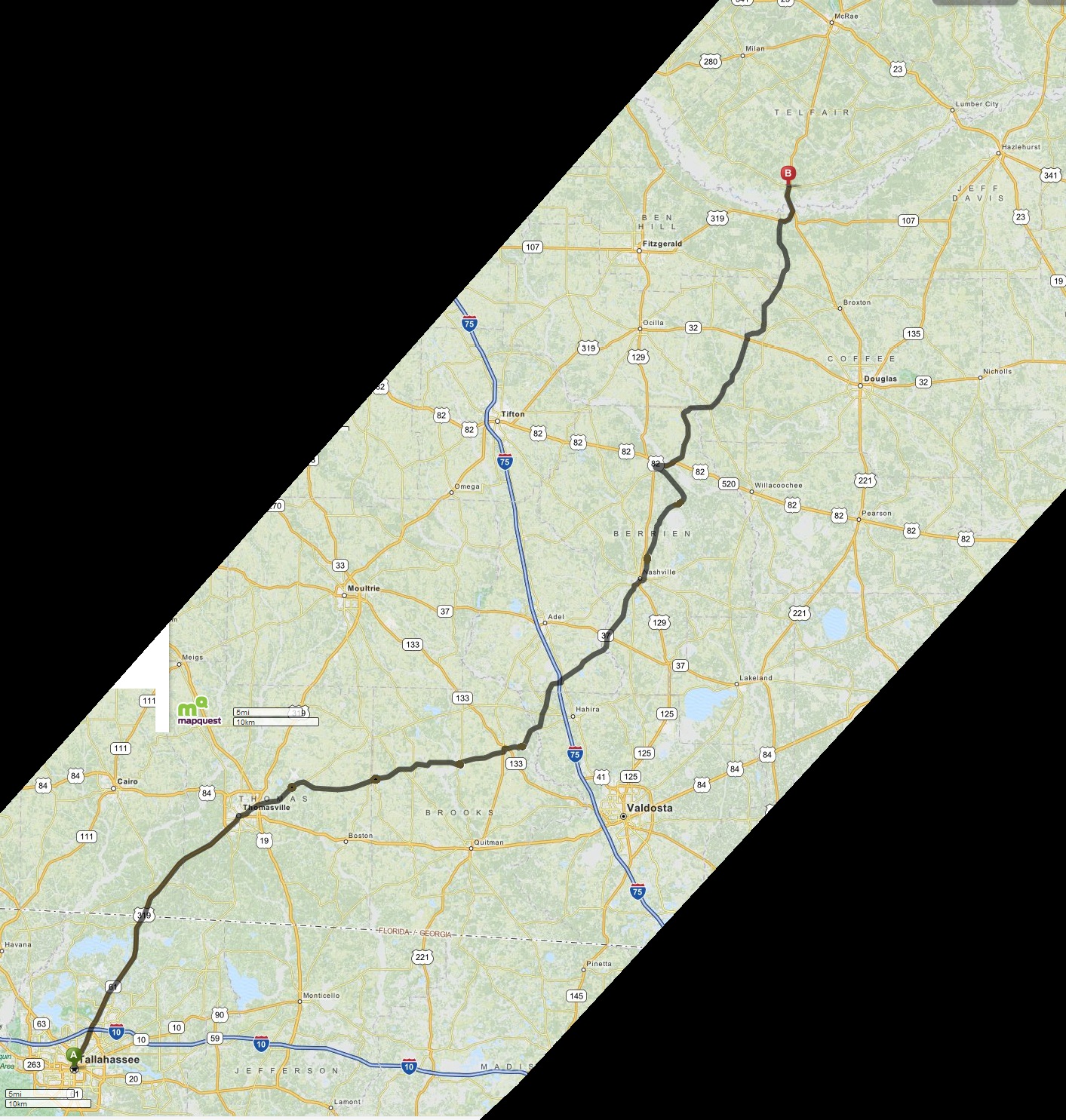 Modern map tracing the old Coffee Road route through South Georgia