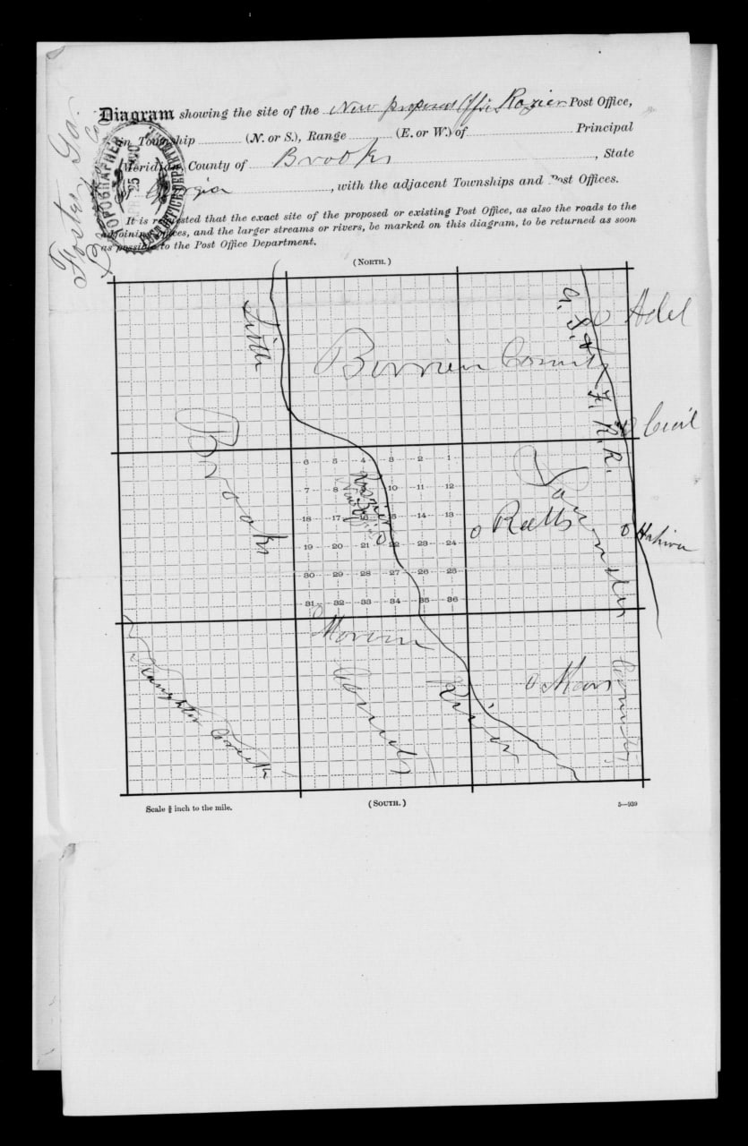 Diagram page from the 1890 Foster post-office location paper