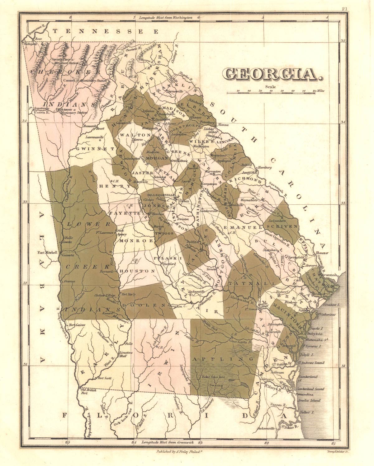 1822 Anthony Finley map of Georgia showing original Irwin County