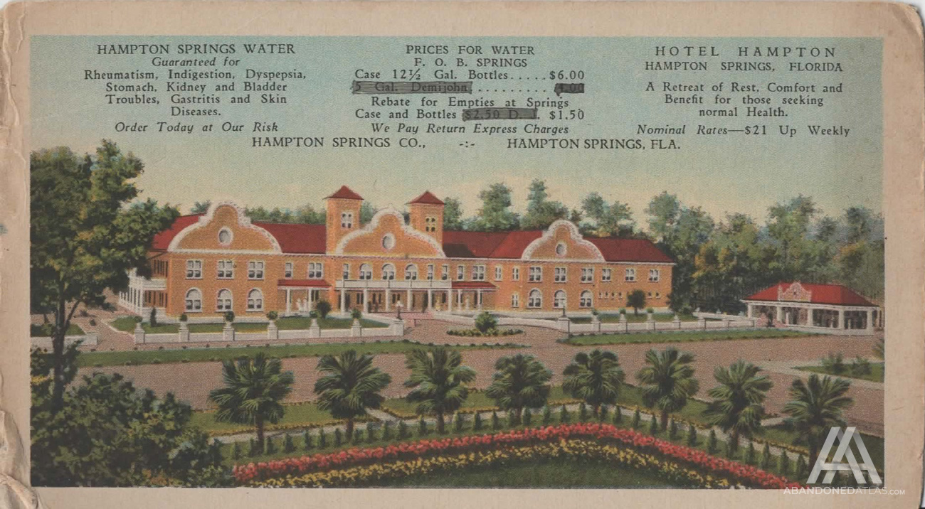 Colored postcard showing the Hotel Hampton at Hampton Springs, Florida