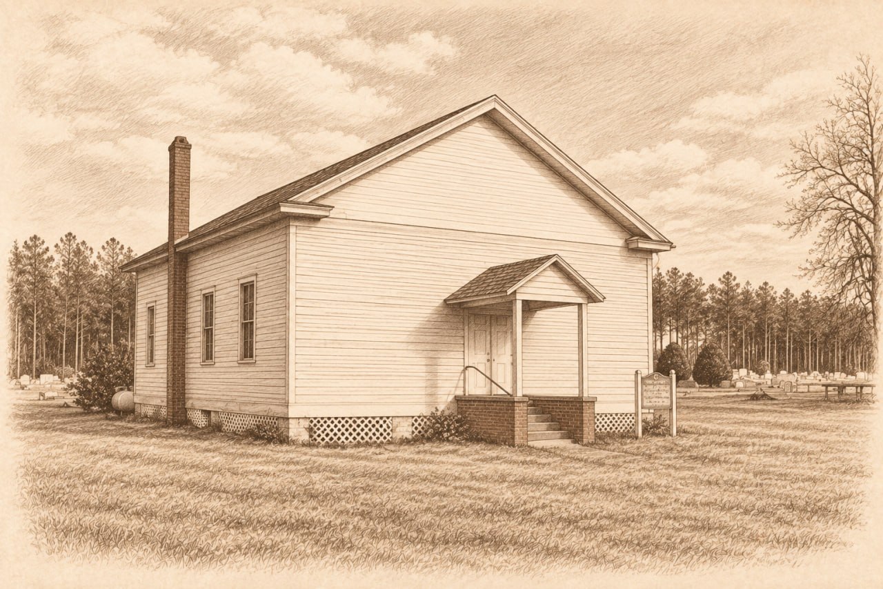 Mount Zion Church with Camp Ground Cemetery visible behind it