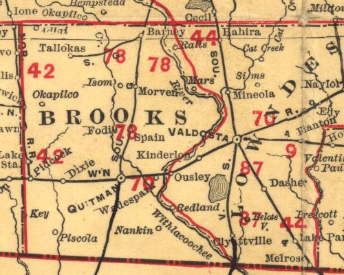 1900 map detail showing the South Georgia Railway route from Barney toward Tallokas